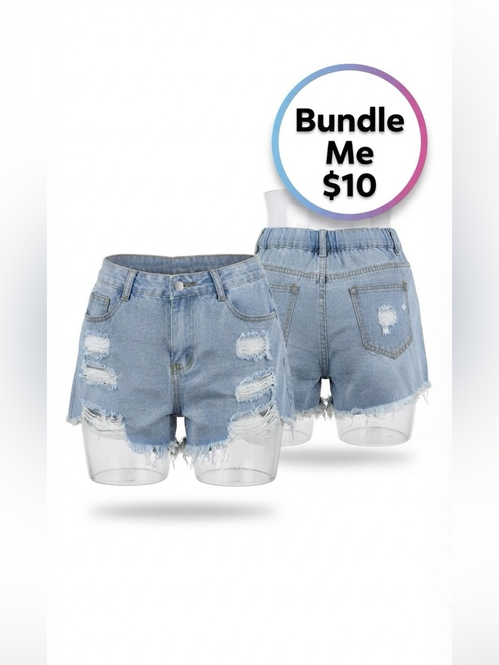 ✨ SHEIN Curve | Distressed Light Wash Denim Shorts – Size 0XL✨